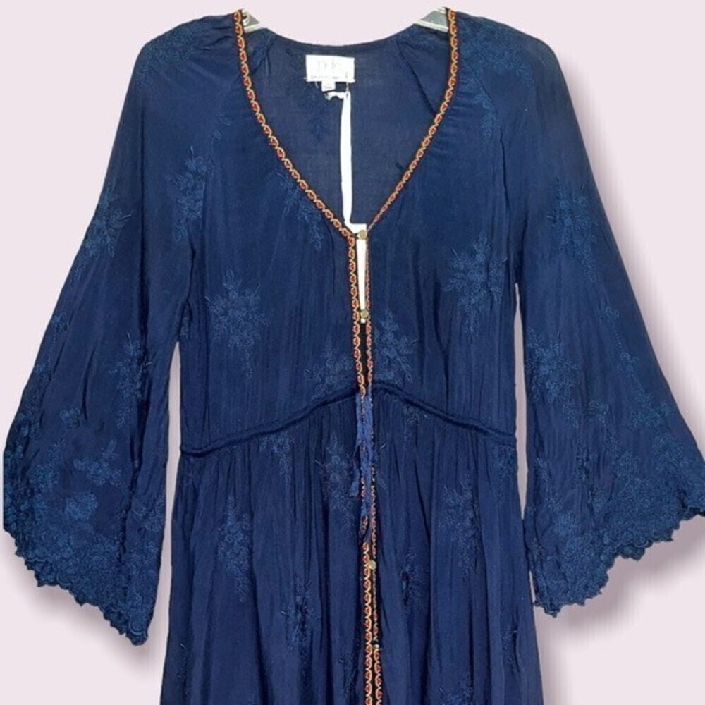 Jade by Johnny Was Sapphire Blue Maxi Dress Embroidered Button Womens Size Small - Picture 3 of 11